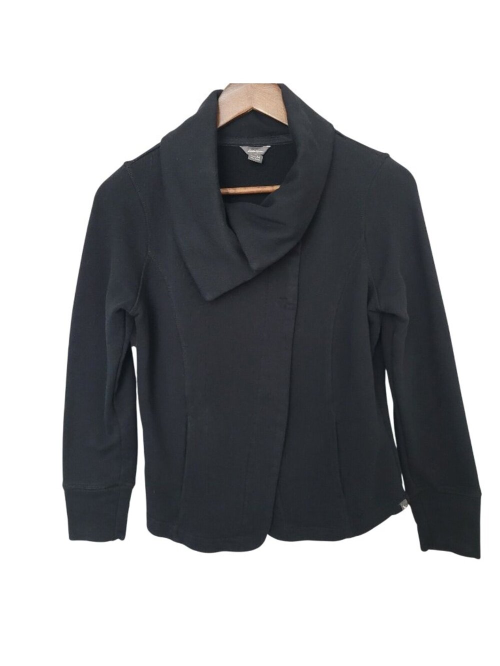 Eddie Bauer Sweater Cardigan Womens  Size M Black Collared Snap Closure Pockets